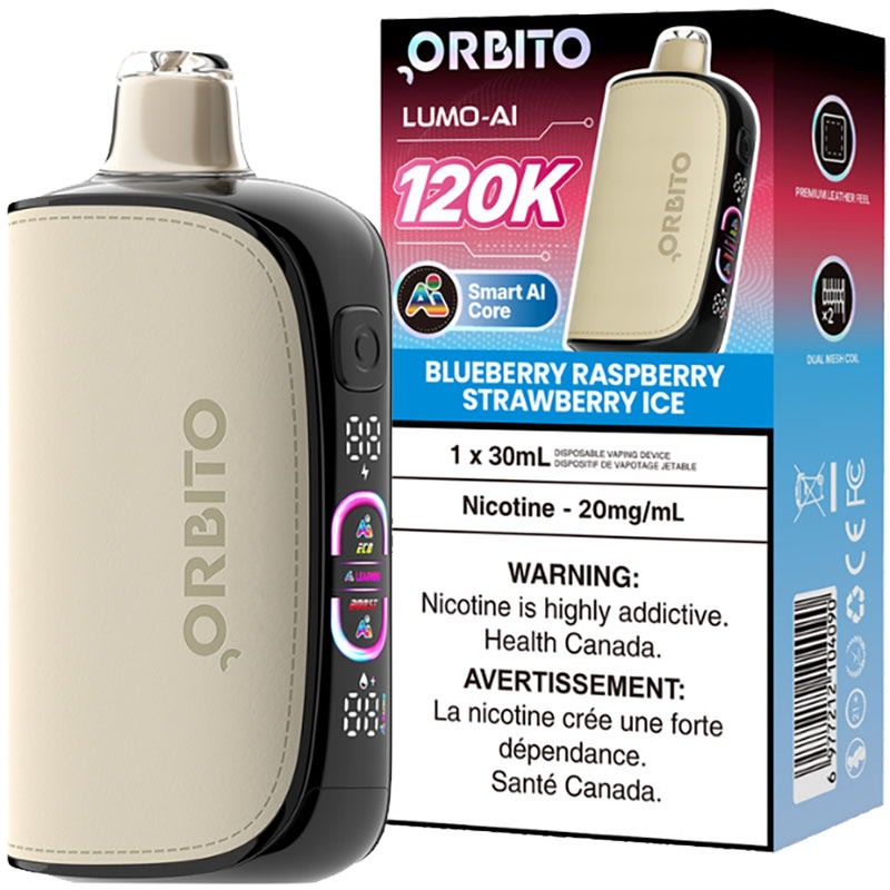 Orbito Lumo AI 120K Disposable Vape: Blueberry Raspberry Strawberry Ice (30mL)