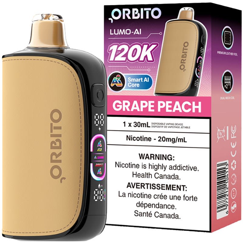Orbito Lumo AI 120K Disposable Vape: Grape Peach (30mL)