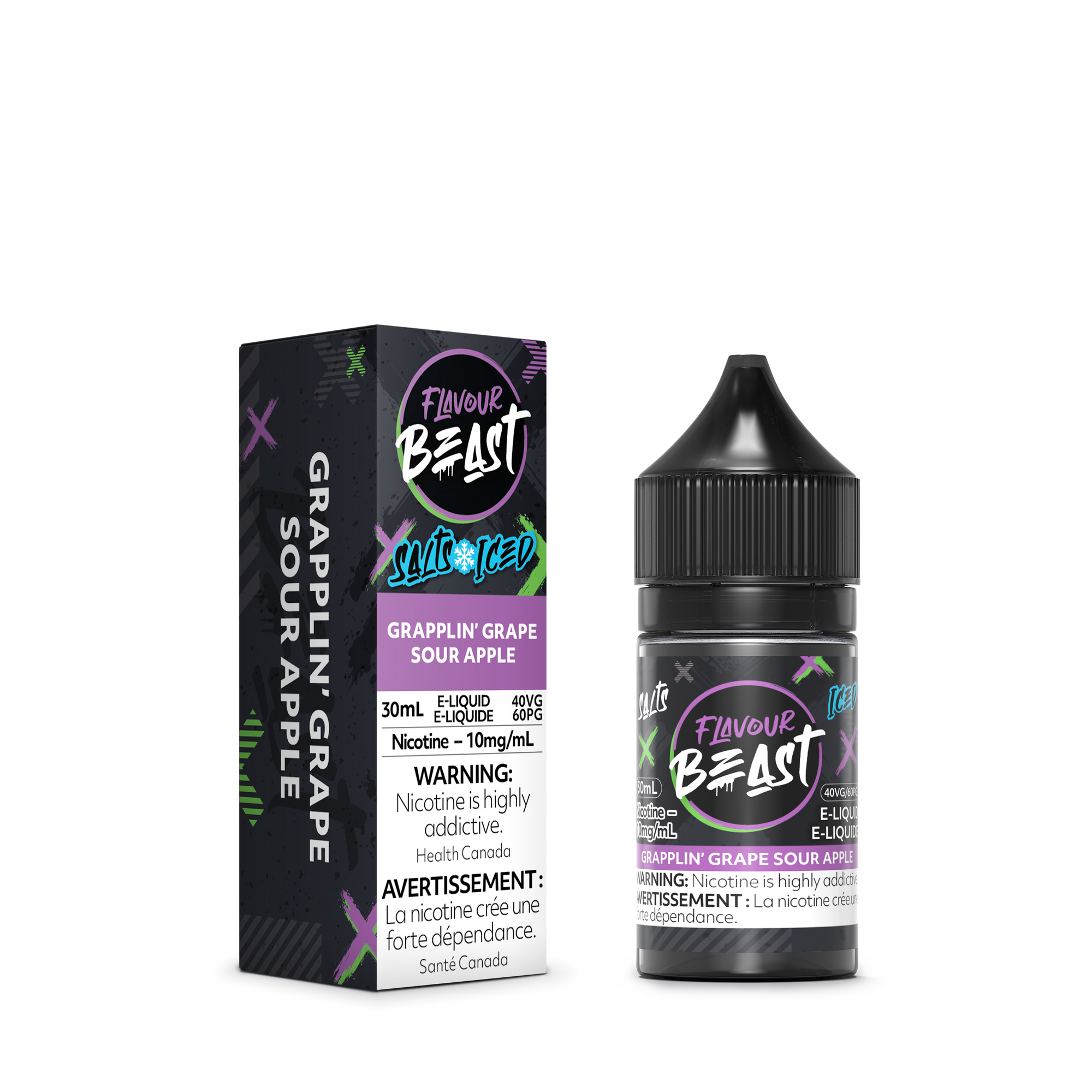 FLAVOUR BEAST E LIQUID GRAPPLING GRAPE SOUR APPLE ICED 10MG/30MIL