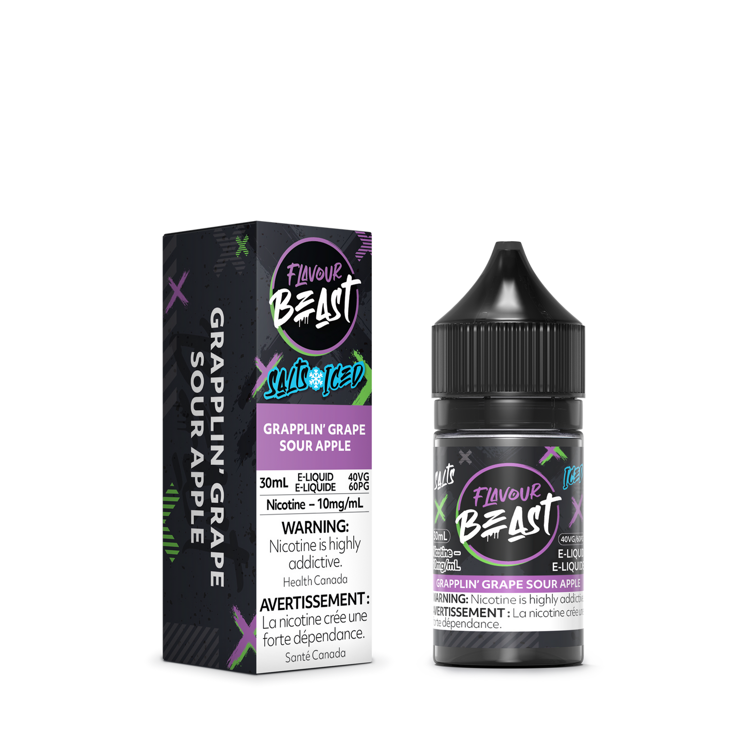 FLAVOUR BEAST E LIQUID GRAPPLING GRAPE SOUR APPLE ICED 10MG/30MIL